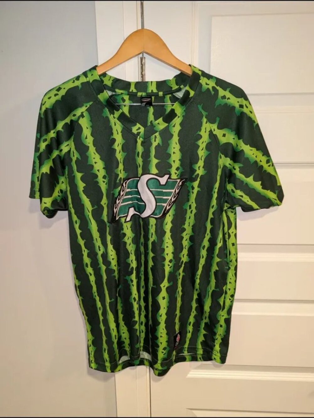 Vintage Saskatchewan Roughriders CFL Football Sogo Watermelon Jersey Shirt